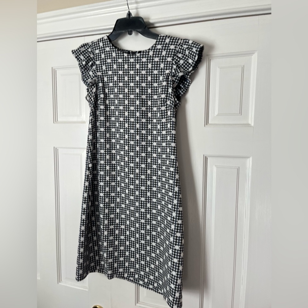 Polka Dot Gingham Ruffle Shoulder Dress - Picture 3 of 11